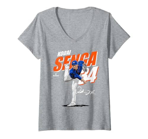 Damen Kodai Senga | New York M MLB Baseballspieler | MLBKSE204M T-Shirt mit V-Ausschnitt von License Champs