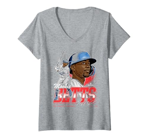 Damen Mookie Betts | Los Angeles D MLB Baseballspieler | MLBMBE302N T-Shirt mit V-Ausschnitt von License Champs