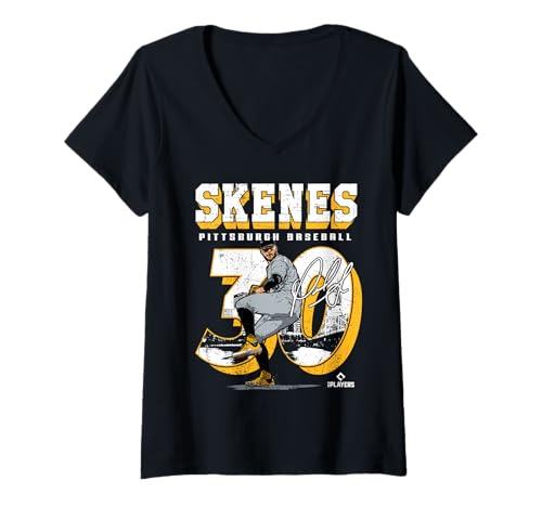 Damen Paul Skenes | Pittsburgh MLB Baseballspieler | MLBPSK205M T-Shirt mit V-Ausschnitt von License Champs
