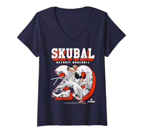 Damen Tarik Skubal | Detroit MLB Baseballspieler | MLBTSKU201M T-Shirt mit V-Ausschnitt von License Champs