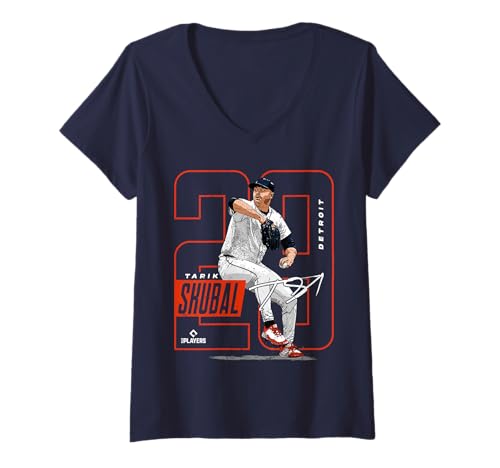 Damen Tarik Skubal | Detroit MLB Baseballspieler | MLBTSKU202M T-Shirt mit V-Ausschnitt von License Champs