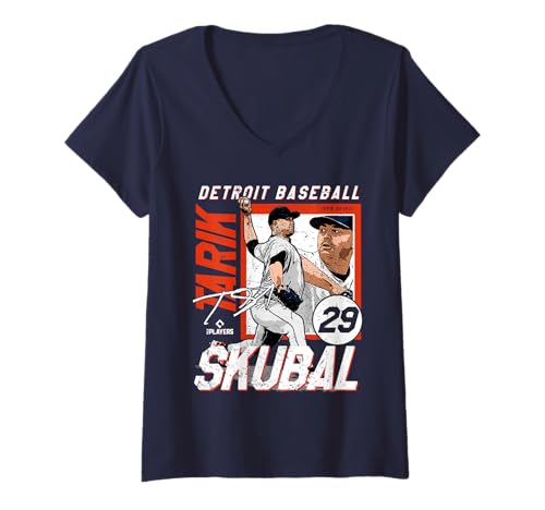 Damen Tarik Skubal | Detroit MLB Baseballspieler | MLBTSKU203M T-Shirt mit V-Ausschnitt von License Champs