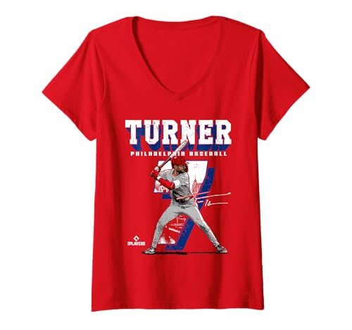 Damen Trea Turner | Philadelphia MLB Baseballspieler | MLBTTU204M T-Shirt mit V-Ausschnitt von License Champs