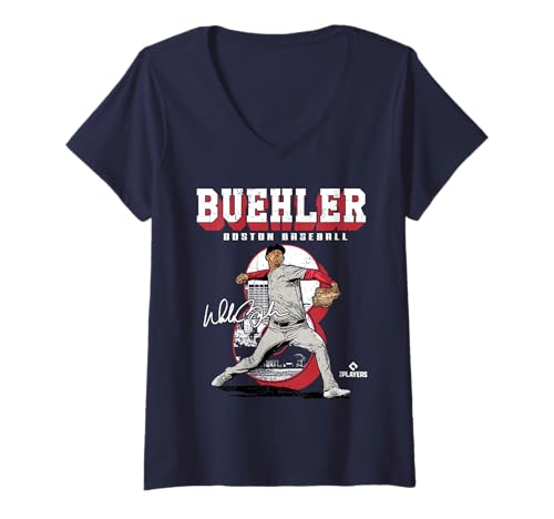 Damen Walker Buehler | Boston MLB Baseballspieler | MLBWBU204M T-Shirt mit V-Ausschnitt von License Champs