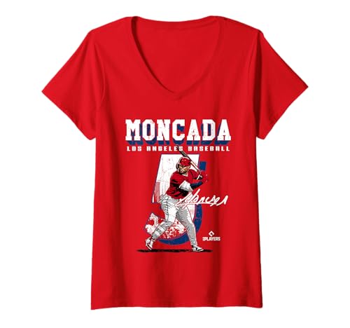 Damen Yoan Moncada | Los Angeles A Baseballspieler | MLBYMO204M T-Shirt mit V-Ausschnitt von License Champs