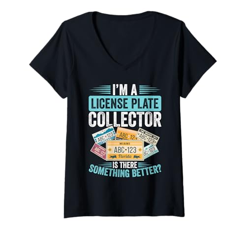 Damen Nummernschildsammlung Besser als Nummernschildsammler T-Shirt mit V-Ausschnitt Damen Nummernschildsammlung Besser als Nummernschildsammler T-Shirt mit V-Ausschnitt von License Plate Collecting Outfit For Collectors