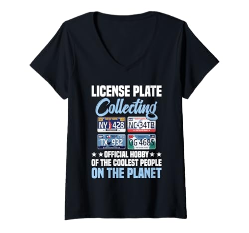 Damen Nummernschildsammlung Cool People Nummernschildsammler T-Shirt mit V-Ausschnitt Damen Nummernschildsammlung Cool People Nummernschildsammler T-Shirt mit V-Ausschnitt von License Plate Collecting Outfit For Collectors