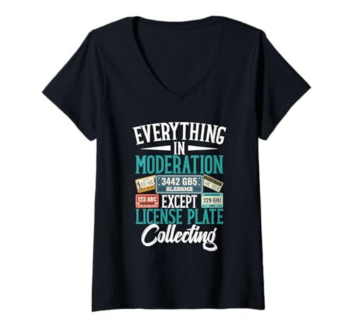 Damen Nummernschildsammlung Moderation Nummernschildsammlung T-Shirt mit V-Ausschnitt Damen Nummernschildsammlung Moderation Nummernschildsammlung T-Shirt mit V-Ausschnitt von License Plate Collecting Outfit For Collectors