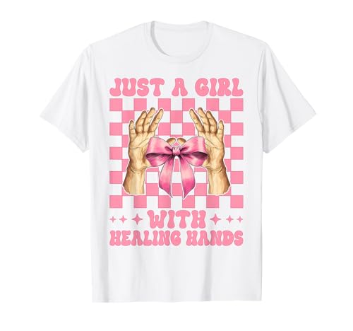 Massagetherapeutin Therapie Just A Girl with Healing Hands T-Shirt von Licensed Massage Therapist Pink Coquette Bow Gifts