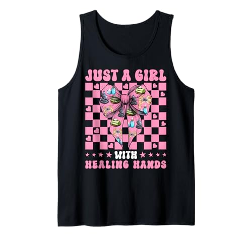 Massagetherapeutin Therapie Just A Girl with Healing Hands Tank Top von Licensed Massage Therapist Pink Coquette Bow Gifts