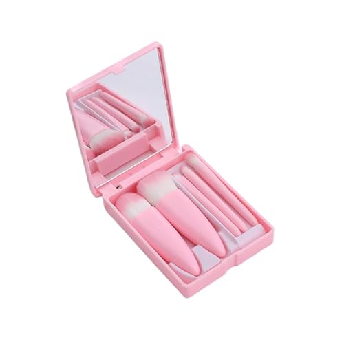 Lichi Make-up-Pinsel, 5-teiliges Make-up-Pinsel-Set in Reisegröße, Make-up-Pinsel mit Spiegelbox, hochwertige synthetische Pinsel, Reiseutensilien, Make-up-Geschenksets für Frauen (Rosa) von Lichi