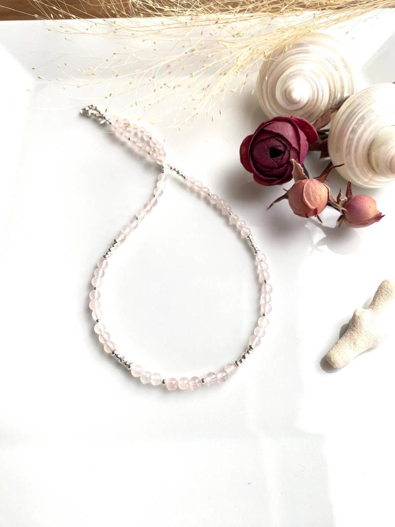 Collier/ Kurze Halskette Aus Rosenquarz A Und Silber Sterling, Geschenk Für Frauen Collier/ Kurze Halskette Aus Rosenquarz A Und Silber Sterling, Geschenk Für Frauen von LichtNala