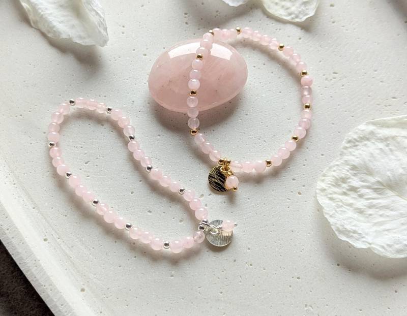 Armband Rosenquarz Rosa I Lebensstein Sternzeichen Krebs Geburtsstein Sterling Silber Vergoldet Geschenk Geburstagsgeschenk von LichtmomentbyAna
