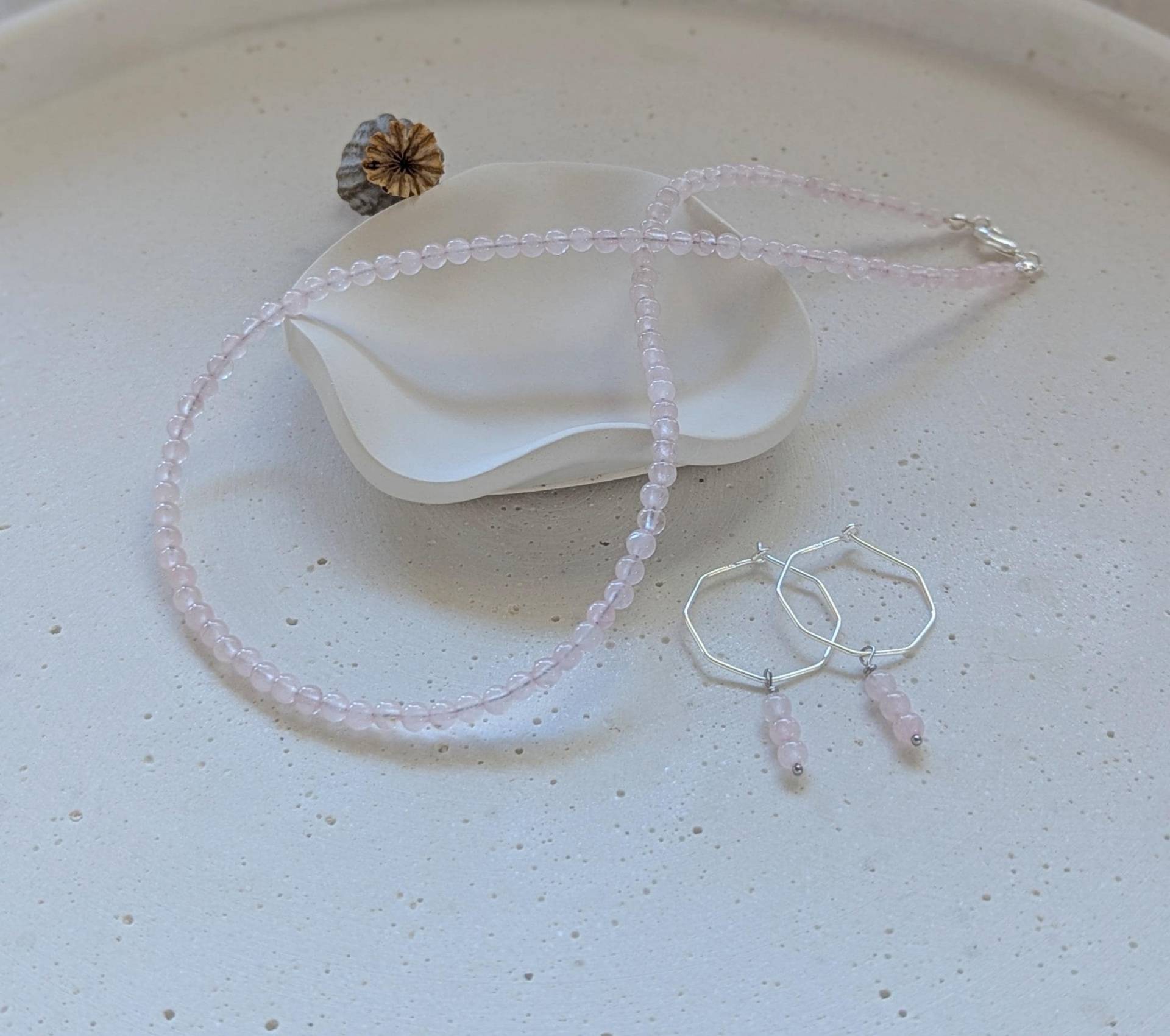 Kette Rosenquarz, Edelstein Kurz, Ohrringe Heilstein Kette, Yoga Schmuck, Meditation Geschenkidee Für Frauen von LichtmomentbyAna