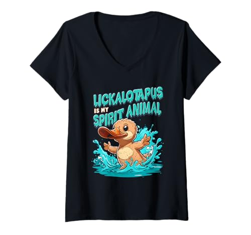 Damen Lickalotopus is My Spirit Tier Tierwelt Schnabeltier Humor T-Shirt mit V-Ausschnitt Damen Lickalotopus is My Spirit Tier Tierwelt Schnabeltier Humor T-Shirt mit V-Ausschnitt von Lickalotopus is My Spirit Animal Wildlife Platypus