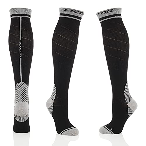 Licorne Kompressions-Thrombose-Stütz-Strümpfe Damen und Herren Compression Socks für Sport Flug Laufen Reisen Verbesserung der Durchblutung (39-42, Schwarz-Grau) von Licorne Bike