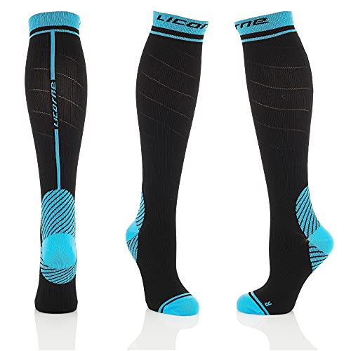 Licorne Kompressions-Thrombose-Stütz-Strümpfe Damen und Herren Compression Socks für Sport Flug Laufen Reisen (43-46, Schwarz-Blau) von Licorne Bike