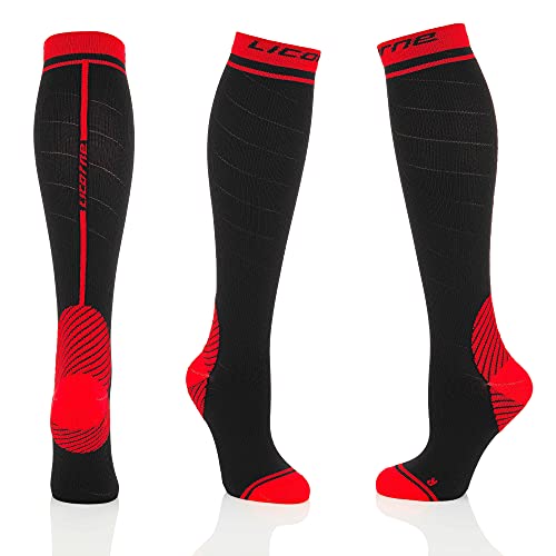 Licorne Kompressions-Thrombose-Stütz-Strümpfe Damen und Herren Compression Socks für Sport Flug Laufen Reisen Verbesserung der Durchblutung (39-42, Schwarz-Rot) von Licorne Bike