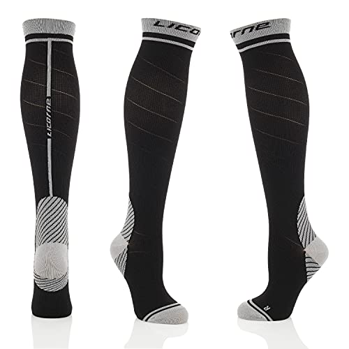 Licorne Kompressions-Thrombose-Stütz-Strümpfe Damen und Herren Compression Socks für Sport Flug Laufen Reisen Wandern Radsport Verbesserung der Durchblutung (39-42, Schwarz-Grau (3 Paar)) von Licorne Bike