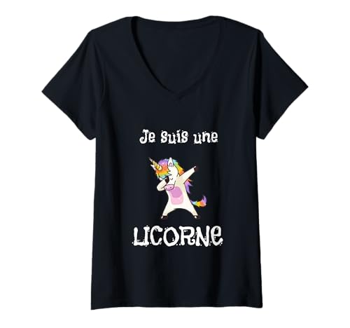 Damen Je Suis UNE Einhorn Beau Dab Design für Mädchen & Damen T-Shirt mit V-Ausschnitt Damen Je Suis UNE Einhorn Beau Dab Design für Mädchen & Damen T-Shirt mit V-Ausschnitt von Licorne Style