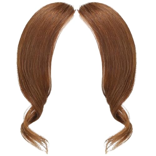 2 Stück Haarspange mit seitlichem Pony 12 Zoll lockige Pony-Clip-On-Extensions aus Echthaar schneidbar waschbar für Frauen und Mädchen Hellbraun von Licsaliwe