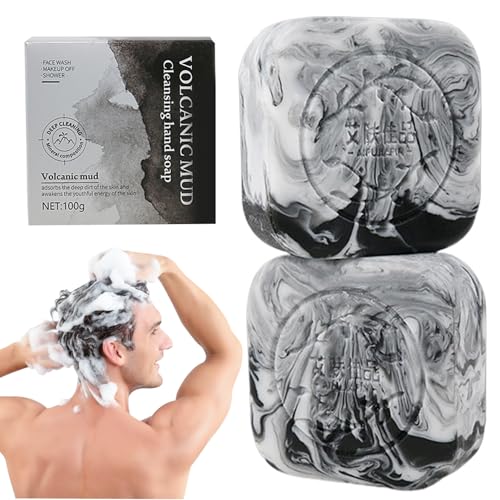 2 Stück Holzkohleseife 100 g Gesichtsreiniger aus Vulkanerde gegen Akne natürliche Inhaltsstoffe schwarze Seife Holzkohle-Reinigungsriegel Feuchtigkeitscreme zur Ölkontrolle für Männer und Frauen von Licsaliwe