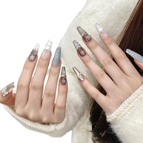 2er-Set Weihnachts-Press-on-Nägel Schneeflocken-Perlen-Strass-Press-on-Nägel lang wiederverwendbar langlebig einfache Anwendung funkelnd für Frauen 2er-Set Weihnachts-Press-on-Nägel Schneeflocken-Perlen-Strass-Press-on-Nägel lang wiederverwendbar langlebig einfache Anwendung funkelnd für Frauen von Licsaliwe