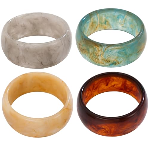 Armreifen 4-teiliges Acryl-Armbandset farbenfrohes geometrisches klobiges Armreifset aus Kunstharz breiter kuppelförmiger Modeschmuck für den täglichen Gebrauch von Licsaliwe