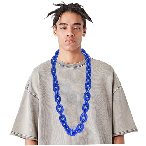 Kunststoffkette Hip Hop Rapper Fake Chain Chunky Big Fake Halskette 80er 90er Kostüm Halskette Accessoire Dress Up Party Blau von Licsaliwe