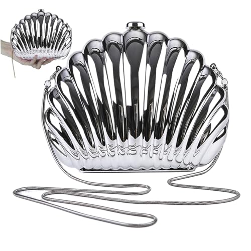 Licsaliwe Acryl-Geldbörse 7, 5 x 2, 5 x 6 Zoll Muschel-Clutch glitzernde Abendtasche in Muschelform mit abnehmbarer Kette Handtasche Schultertasche Crossbody-Tasche für Bankette Silber Licsaliwe Acryl-Geldbörse 7, 5 x 2, 5 x 6 Zoll Muschel-Clutch glitzernde Abendtasche in Muschelform mit abnehmbarer Kette Handtasche Schultertasche Crossbody-Tasche für Bankette Silber von Licsaliwe