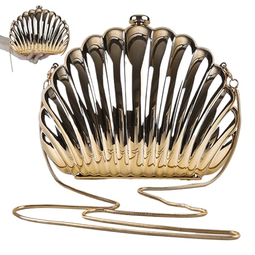 Licsaliwe Acryl-Geldbörse 7, 5 x 2, 5 x 6 Zoll Muschel-Clutch glitzernde Abendtasche in Muschelform mit abnehmbarer Kette Handtasche Schultertasche Umhängetasche für Bankette golden von Licsaliwe