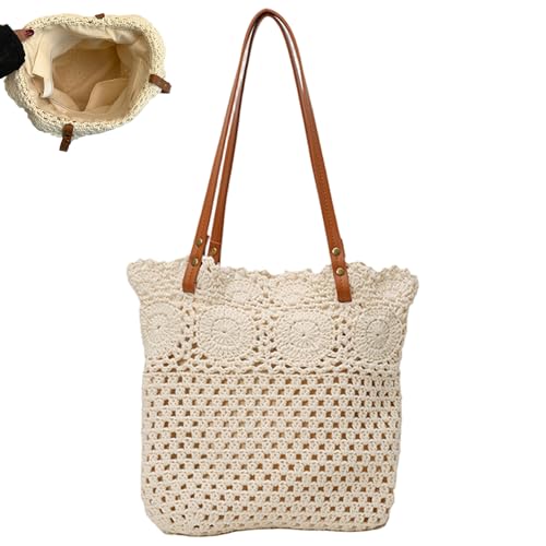 Licsaliwe Gehäkelte Tragetasche Boho-Aushöhlungsnetz tragbare große Kapazität gehäkelte Strandtasche für Frauen Sommer Strand Dating Shopping süße Tragetasche von Licsaliwe