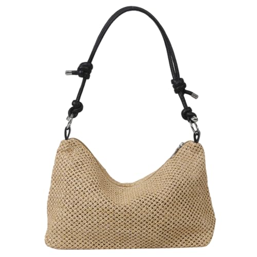 Licsaliwe Strohtaschen für Damen 11 x 3 x 7, 5 Zoll Stroh-Umhängetasche mit Reißverschluss schwarzem Riemen und Polyesterfutter tragbare gewebte Geldbörse für Strand Alltag Ausflug von Licsaliwe