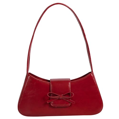 Licsaliwe Umhängetasche Handtasche für Damen Schultertasche Ledertasche für Damen Designer-Handtaschen mit Haspenverschluss stilvolle trendige Halbmondtasche Rot von Licsaliwe