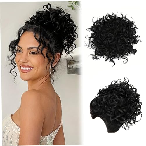 Lockiger Dutt kurzer Messy Bun-Haarteilclip klassischer zerzauster lockiger Duttclip gefälschter synthetischer Messy Bun-Clip für Frauen Haarknoten-Zubehör für Hochsteckfrisuren Schwarz von Licsaliwe