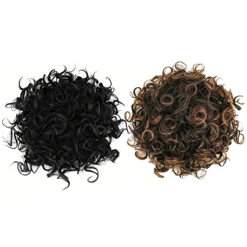 Lockiger Dutt kurzer Messy Bun-Haarteilclip klassischer zerzauster lockiger Duttclip gefälschter synthetischer Messy Bun-Clip für Frauen Haarknoten-Zubehör für Hochsteckfrisuren Schwarz von Licsaliwe