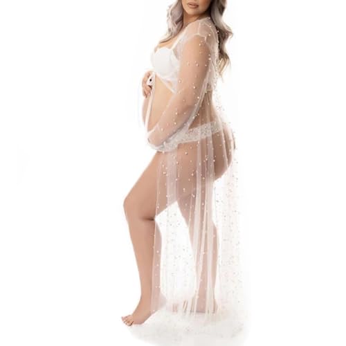 Perlen Umstandskleid 80, 7" Langes Puffärmel Umstands-Fotoshooting-Kleid Sexy fließendes Tüll-Umstandskleid mit Träger Weißes Einheitsgröße Perlen Umstandskleid 80, 7" Langes Puffärmel Umstands-Fotoshooting-Kleid Sexy fließendes Tüll-Umstandskleid mit Träger Weißes Einheitsgröße von Licsaliwe