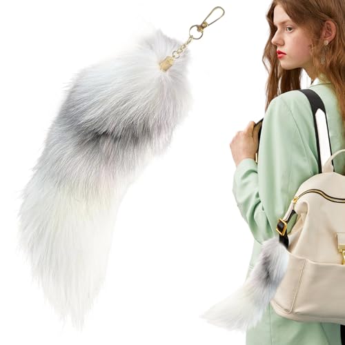 Schwanz-Schlüsselanhänger Fuchsschwanz 40, 6 cm flauschiger Schwanz Schlüsselanhänger pelzige Kunstfellquaste mit Verschluss realistischer dekorativer Therian- für Handtasche Cosplay Stil 1 von Licsaliwe