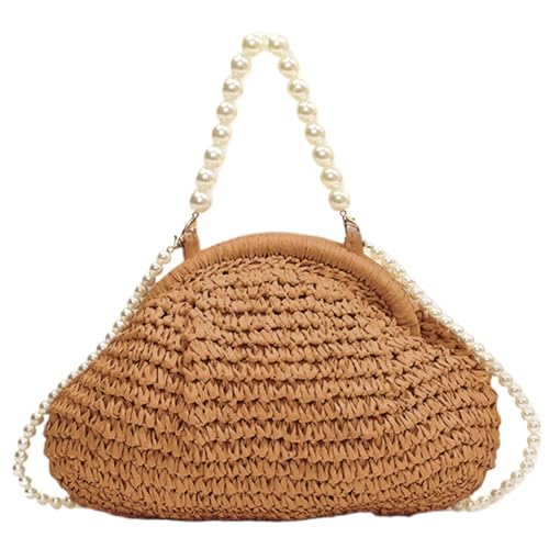 Stroh-Geldbörse Wolken-Knödeltasche Elegante gewebte Geldbörse mit Perlengriff und Schultergurt Handtasche Umhängetaschen für Damen Sommer Strand Reisen Dating Khaki Stroh-Geldbörse Wolken-Knödeltasche Elegante gewebte Geldbörse mit Perlengriff und Schultergurt Handtasche Umhängetaschen für Damen Sommer Strand Reisen Dating Khaki von Licsaliwe