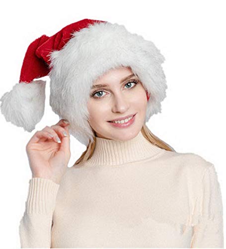 Licus Deluxe Weihnachtsmannmütze aus dickem Kunstfell, Weihnachtsmannmütze für Erwachsene, Unisex Gr. Einheitsgröße, Rot/Weiß von Licus