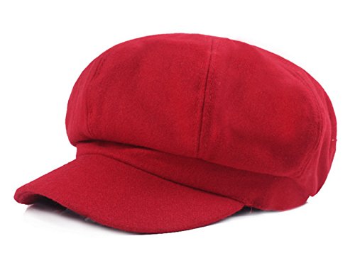 Licus Frauen Vintage Newsboy Cabbie Schirmmütze Warm Baker Boy Visor Hat Flat Cap Gr. 6 7/8/7 1/8, rot von Licus