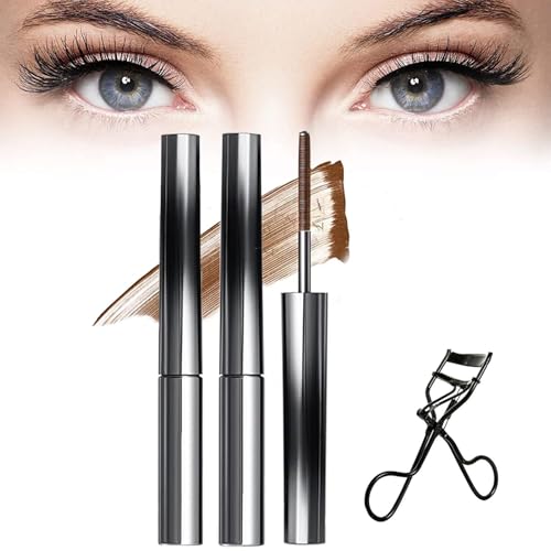 Faccelove'S Ironeye Mascara, Facelove Iron Eye Mascara Wasserfest Schwarz, Natürliche Verlängernde und Pflegende Iron Wand Wimperntusche mit Eyelash Curler, Long-Lasting und Smudge Free (Braun) von Lidary