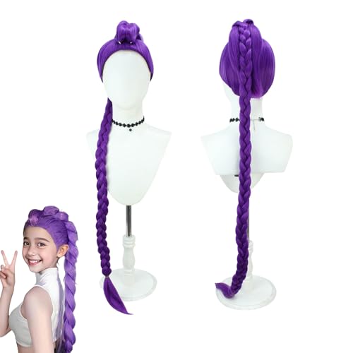 Rumi Perücke Cosplay Kids | Lila Perücke Anime Cosplay Dämon Jäger Girlgroup, Lila Zopfperücke für Halloween Karneval Party Maskenball (rumi) von Lidary