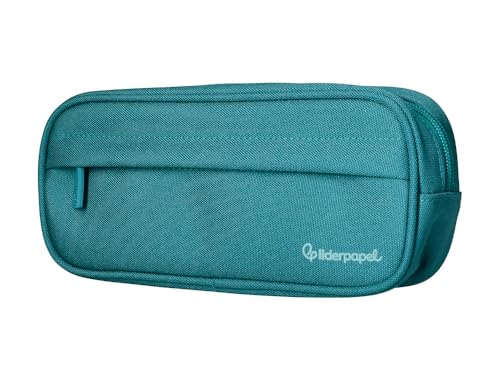 Liderpapel Klassisches Federmäppchen, oval, 2 Reißverschlüsse, mit Vordertasche, 210 x 90 mm, Türkisblau., türkis, Hilfsmäppchen von Liderpapel