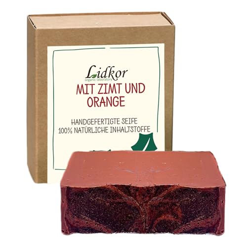 LIDKOR Pflegende Seife mit Zimtöl und Orangenöl 100g - Winter Hautpflege mit Olivenöl und Rizinusöl - Körperpflege für Damen und Herren - Vegan Handgemachte Naturseife als Festes Duschgel – Handseifе von Lidkor