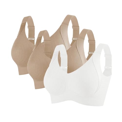 3er Pack Sport BH Damen Starker Halt - Nahtloser BH Damen ohne Bügel Große Größen Bustier Große Brüste Baumwolle Gepolstert Push Up Seamless Soft Comfit BHS Original Bequeme Bra mit Breiten Trägern von Lidssacde