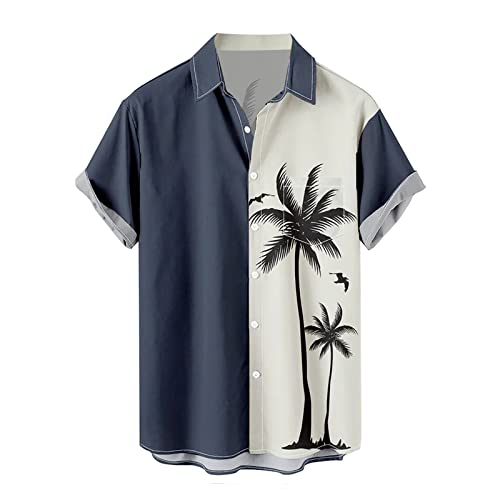 Herren Hemd Kurzarm Knopfleiste Herrenhemden Trendy Klassisch T-Shirt Grafik Freizeithemden Hawaii Sommerhemd Locker Regular Fit (Marine, XXXXXL) von Lidssacde