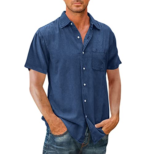 Herren Hemd Kurzarm Stretch Sommerhemden Herrenhemd Einfarbig Button Down Sommerhemd Business Revers T-Shirt Regular Fit Arbeitshemd von Lidssacde