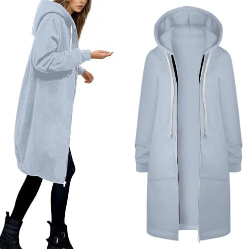 Kapuzenjacke Damen Lang - Sweatjacke Damen Reißverschluss mit Kapuze Zipper Hoodie Oversize Herbstjacke Winterjacke Große Größen Sweatshirt Dünne Jacke Strickjacke Activewear Sportkleidung Frauen von Lidssacde