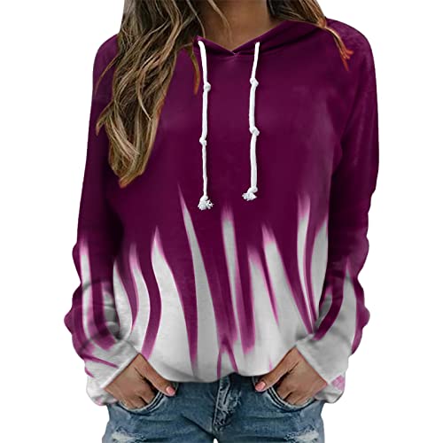 Lidssacde Damen Kapuzenpullover Sweatjacke Lässiges Langarmshirt Pullover Farbverlauf Oberteil Basic Style Lose Freizeit Hoody Langarm Mit Taschen Kordelzug Hoodie von Lidssacde